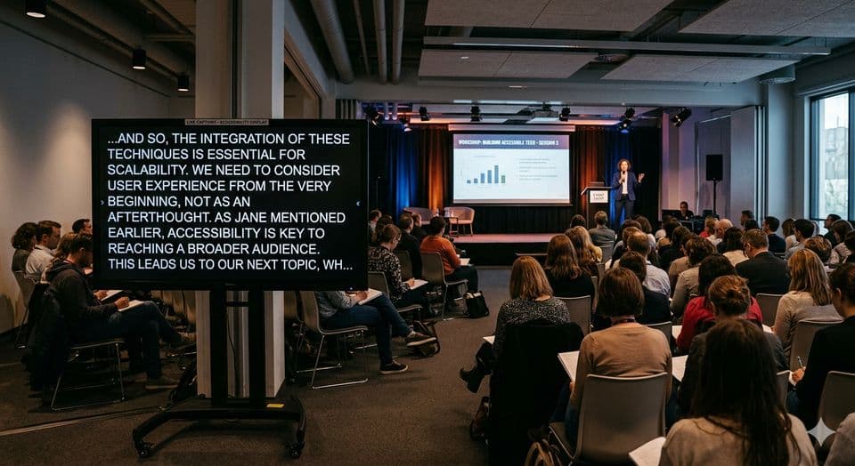 Captions displayed on a large venue screen